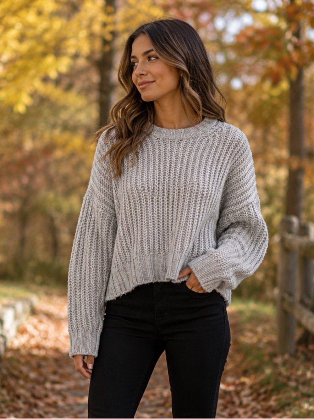 American Eagle Outfitters Heather Gray Chunky Crewneck Sweater